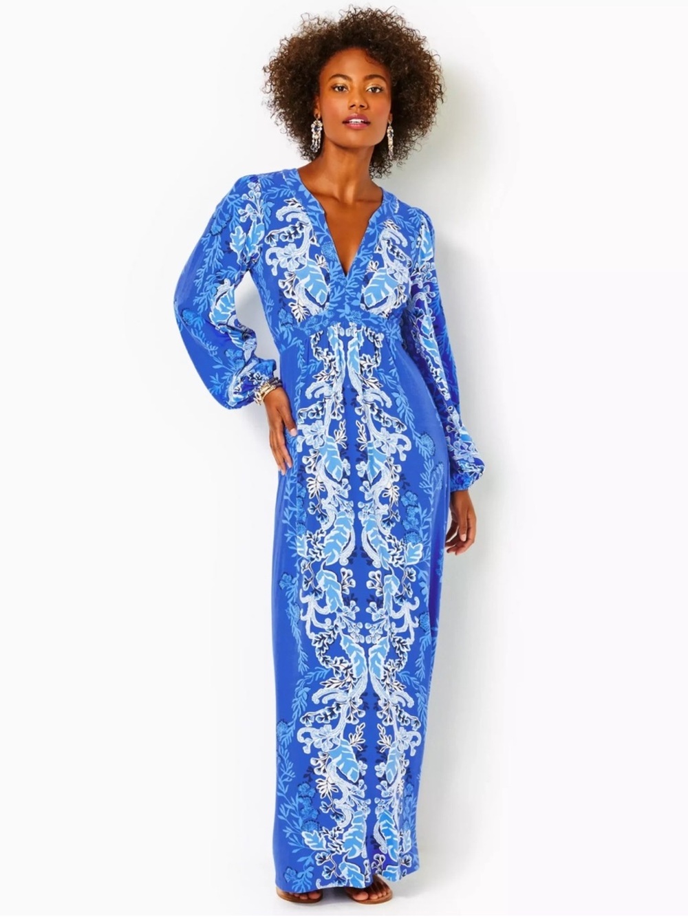 0130. Lilly Pulitzer Wexlee Cobalt Blue and Cream Maxi Dress